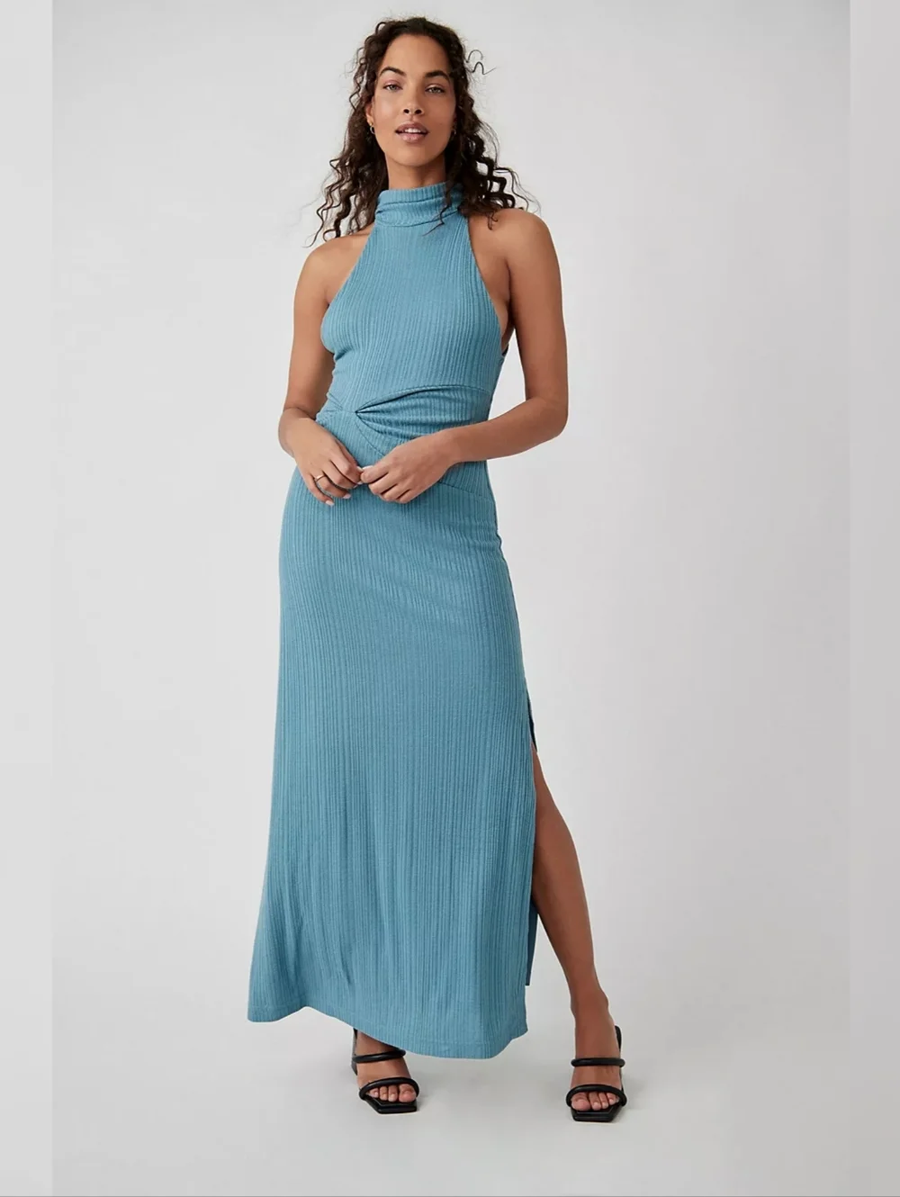 Free People Athea Halter Dress Ribbed Material Light Blue Women's‎